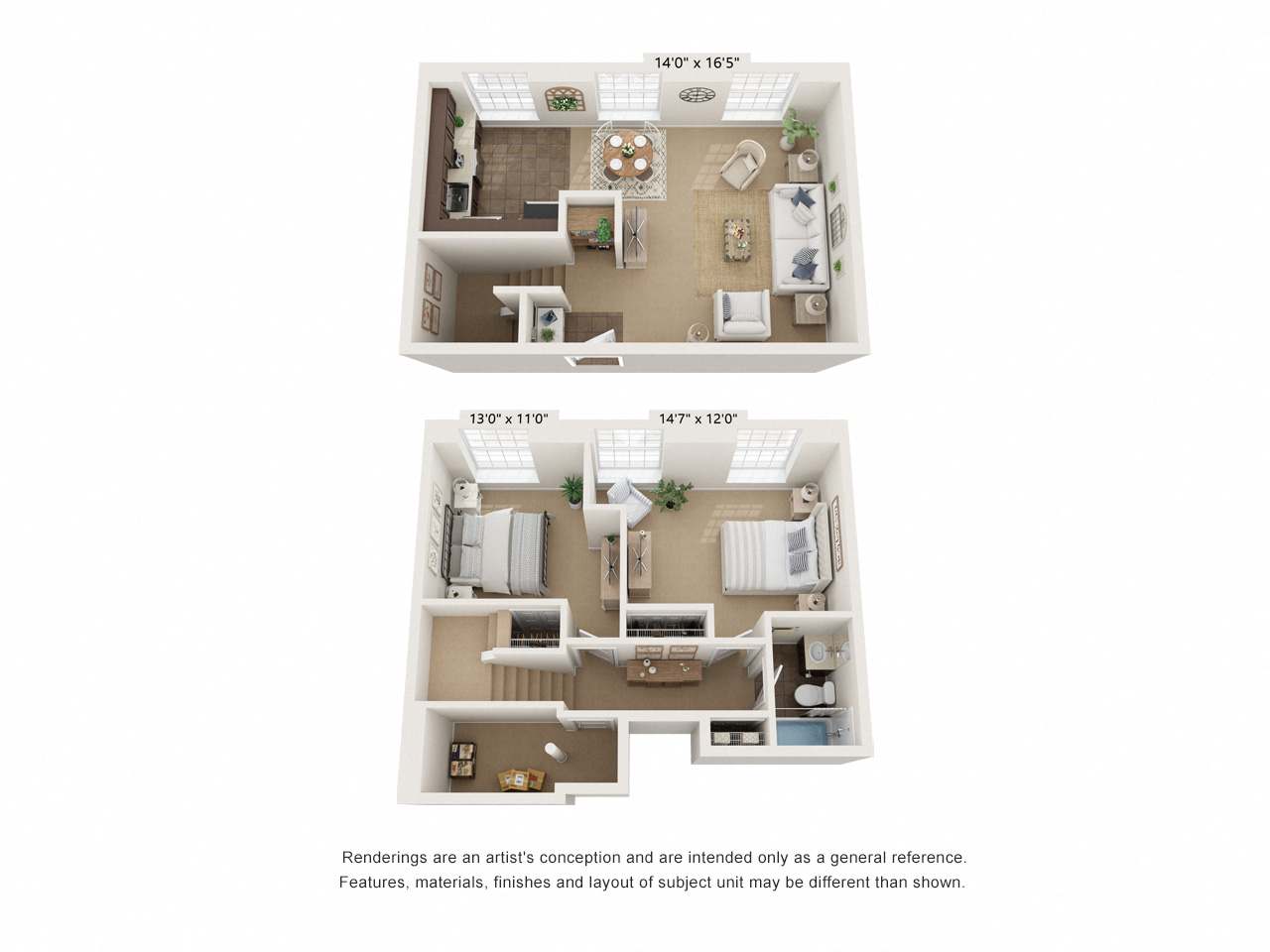 Floor plan for 2 beds, 1 bath, 1100 sqft